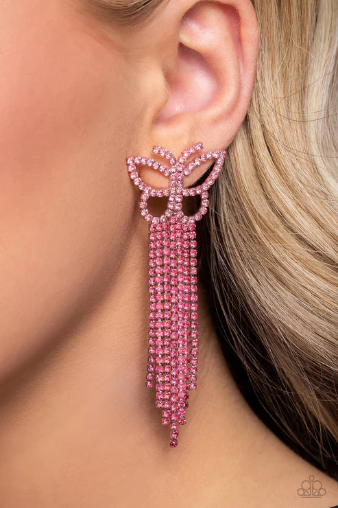 Billowing Butterflies - Pink Post Earrings