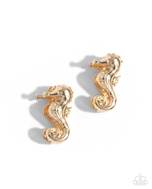 Sea Horse Statement - Gold hinge Hoops